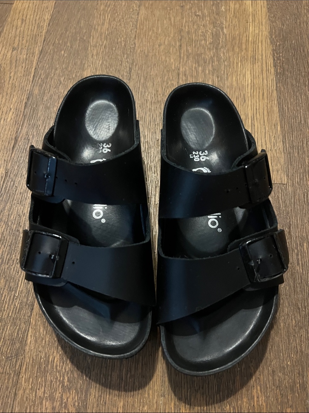 Papillio Black Double-Buckle Slide Sandals